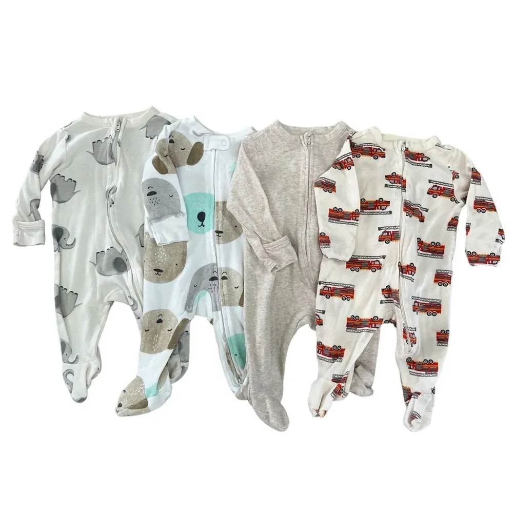 4-Pack Carter/Old Navy Baby Boys Long Sleeve Footed Sleep & Play One-Pieces 0/3M